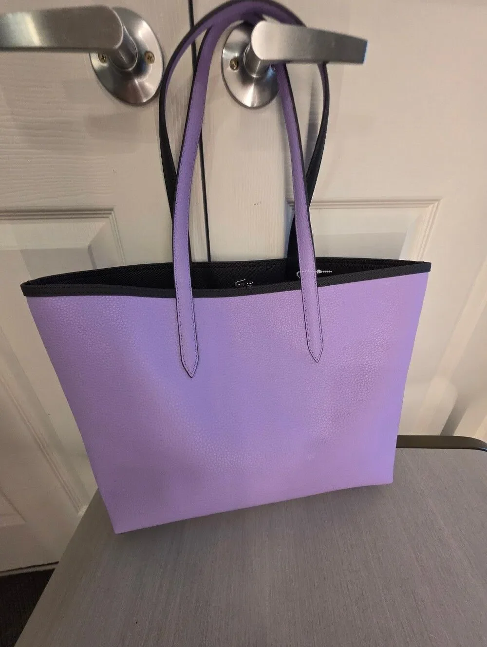 Lacoste Anna Reversible Two-Tone Tote Navy and Lilac NEW